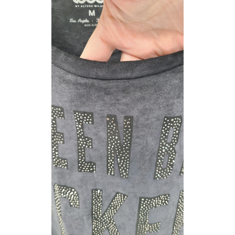 Green Bay Packers‎ NFL Rhinestone Tee Shirt Womens Medium Gray Acid Wash Bling - Picture 8 of 8